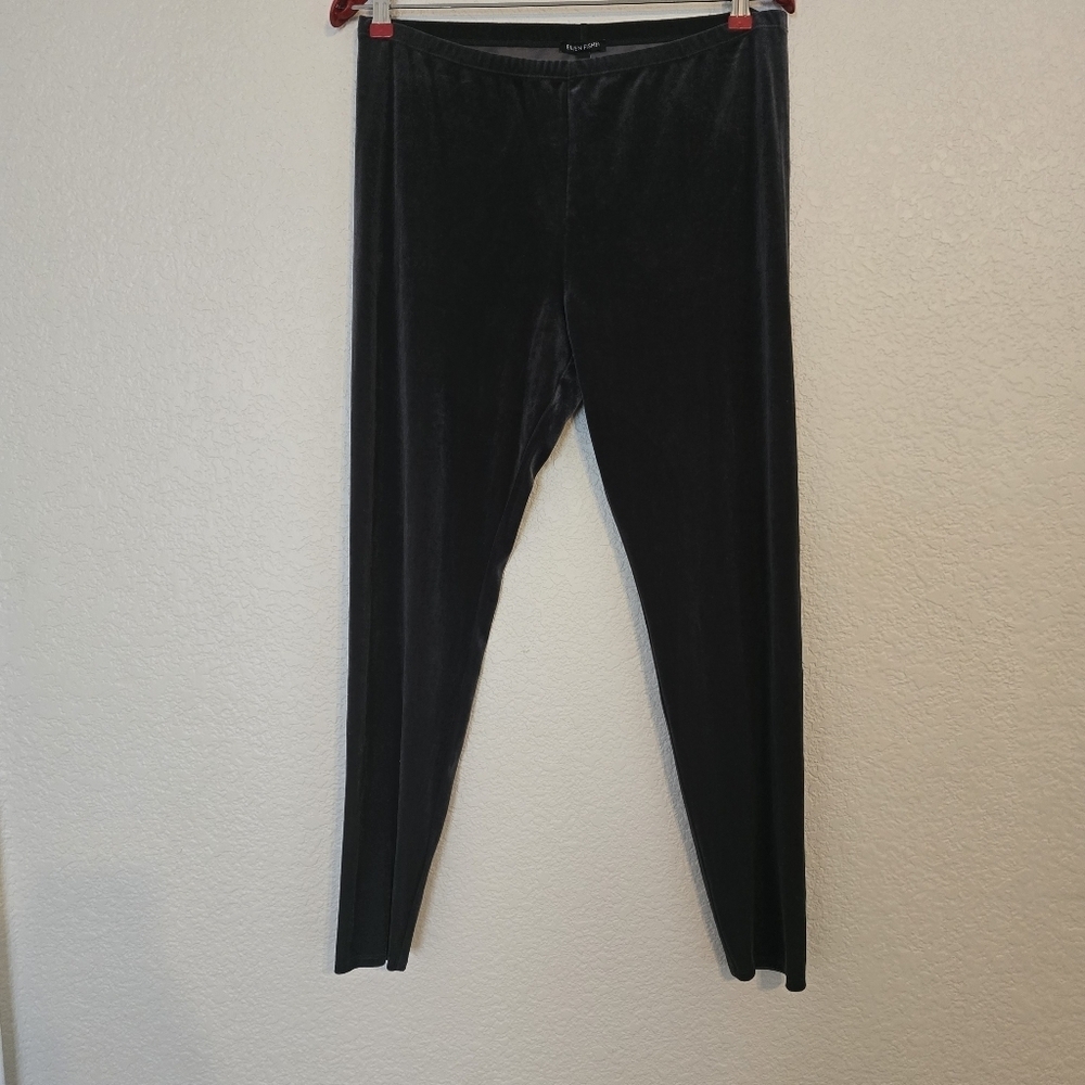 Eileen Fischer Stretch Velvet Knit Ankle Length Leggings Large Charcoal Gray - Picture 3 of 10